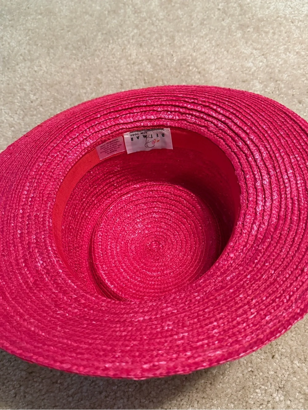 Betmar New York Womens Red Straw Hat W/ Bow Church Kentucky Derby Outdoor Party